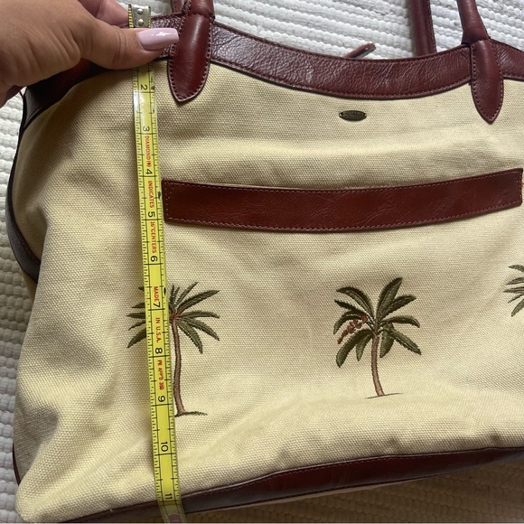 SCALA Tan Canvas Palm Tree Travel Tote | Leather Trim | Large Overnight Bag - Picture 7 of 14